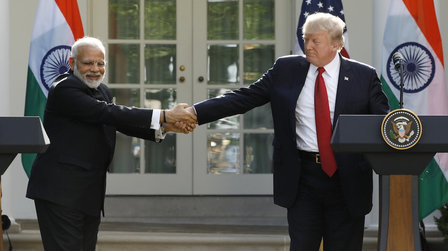 President Donald Trump with Indian Prime Minister Narendra Modi during a joint news conference at the White House, June 26, 2017.