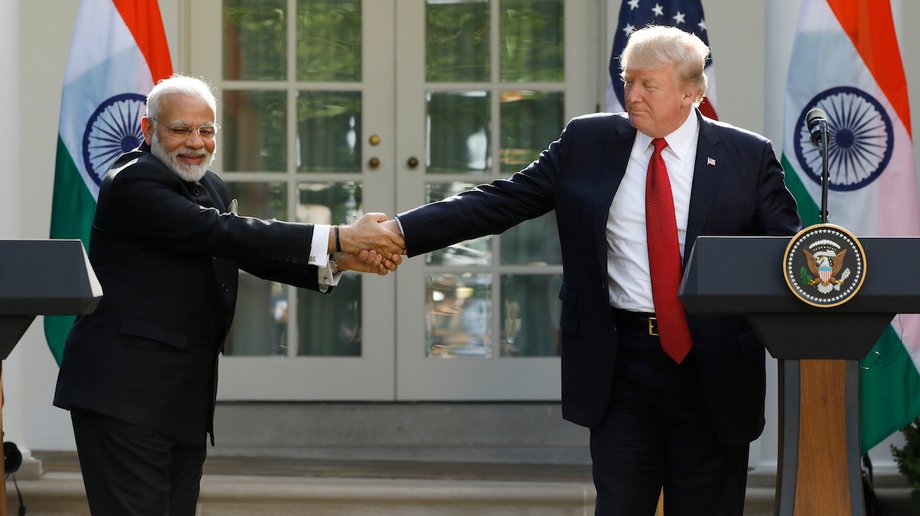 President Donald Trump with Indian Prime Minister Narendra Modi during a joint news conference at the White House, June 26, 2017.