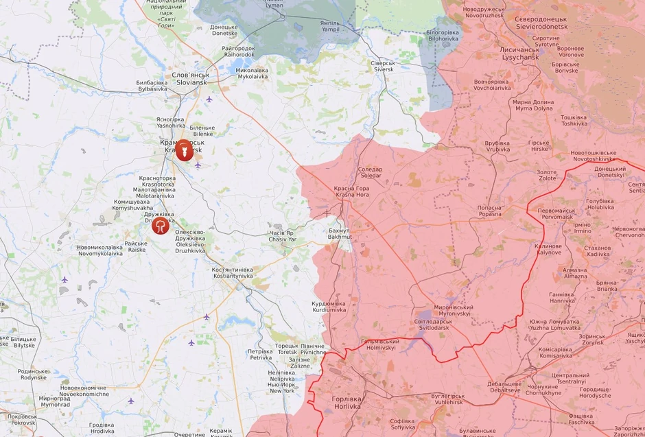 Mapa borbi oko Bahmuta 20. marta