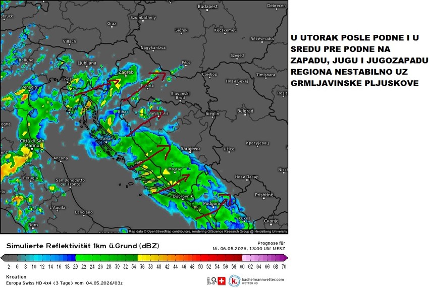 U utorak i sredu nestabilno uz grmljavine i pljuskove