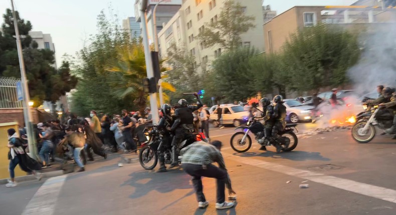 A protest in Tehran over the death of a young woman who died in police custody.