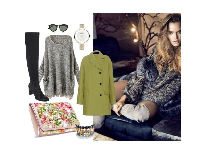 Muszkieterki Nessi, www.nessi.com.pl; płaszcz Marni; sweter Unisono; kopertówka Joanna Kruczek, www.joannakruczek.pl;  bransoletki Venis, www.venis.pl; zegarek Danish Design, classicwatch.com.pl