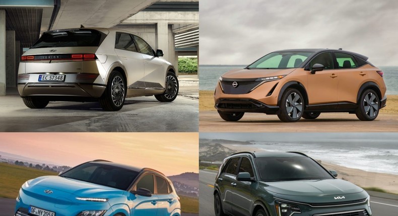 The Hyundai Ioniq 5; the Nissan Ariya; the Hyundai Kona; the Kia Niro.Hyundai; Nissan; Kia