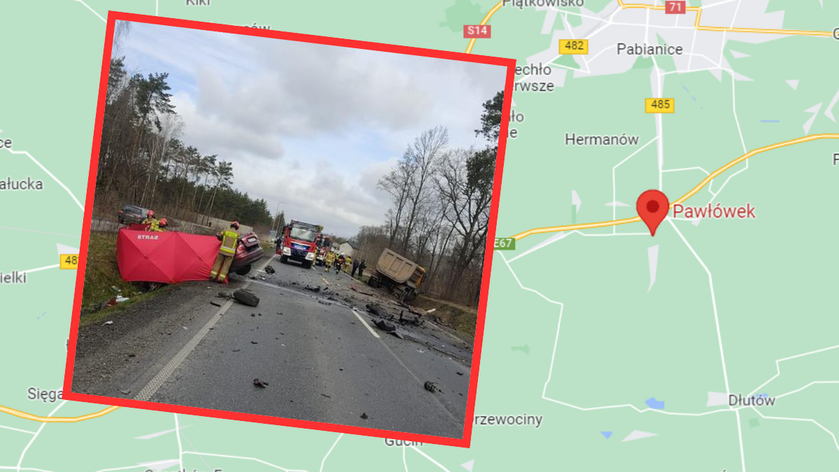 Tragiczny wypadek koło Pabianic. Auto zderzyło się czołowo z ciężarówką