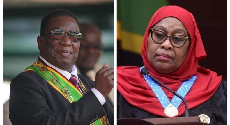Tanzania’s President Samia Suluhu Hassan (left) and Zimbabwe’s President Emmerson Mnangagwa (right). Tanzania’s economy is projected to grow faster than Zimbabwe’s in 2026, despite Zimbabwe’s heavy reliance on the US dollar. Photo collage: BIA