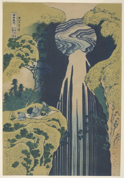 Hokusai - "Wodospad Amida na trakcie Kisokaido (Kisoji-no oku Amida-ga-taki)" z serii "Oglądanie wodospadów w różnych prowincjach"