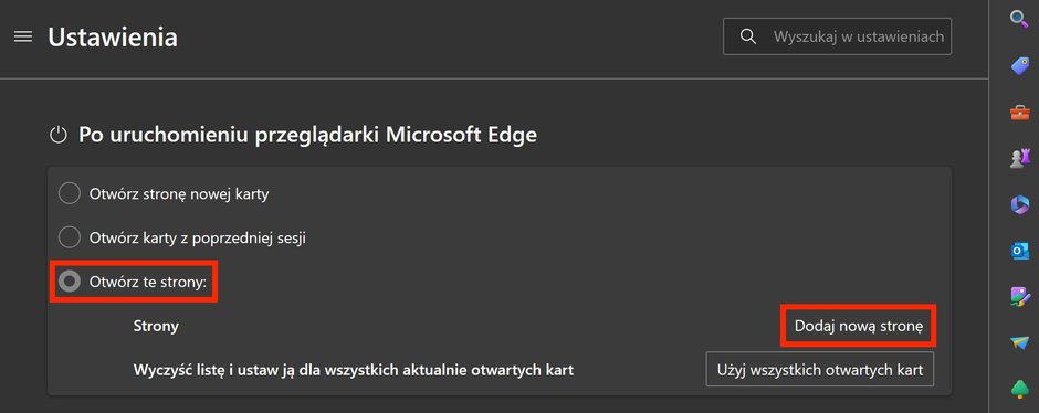 Zmiana strony startowej w przeglądarce Microsoft Edge