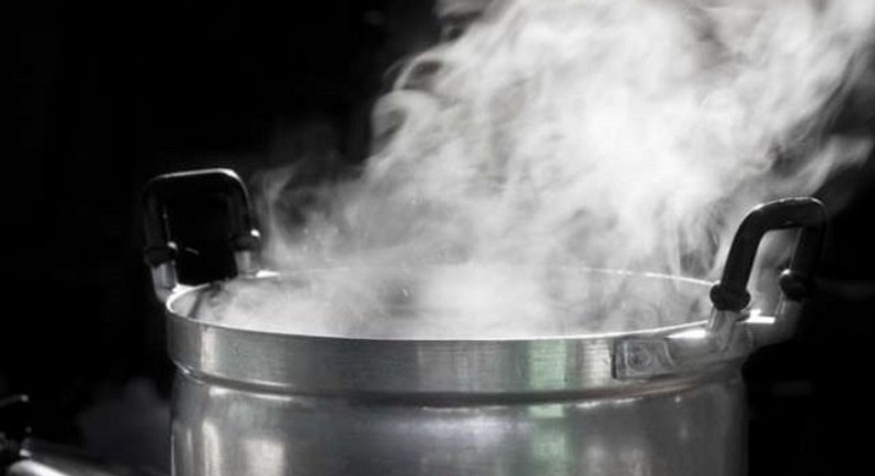 A pot of boiling water