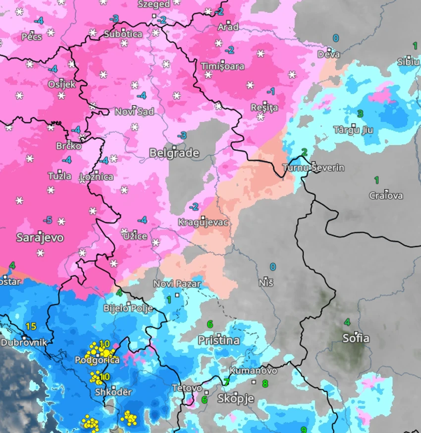 Vreme u Srbiji za Božić u 1