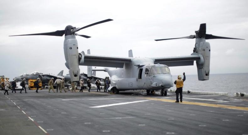 A US Marine Corps MV-22 Osprey aircraft, which will continue to operate in Japan following a recent fatal crash off Australia