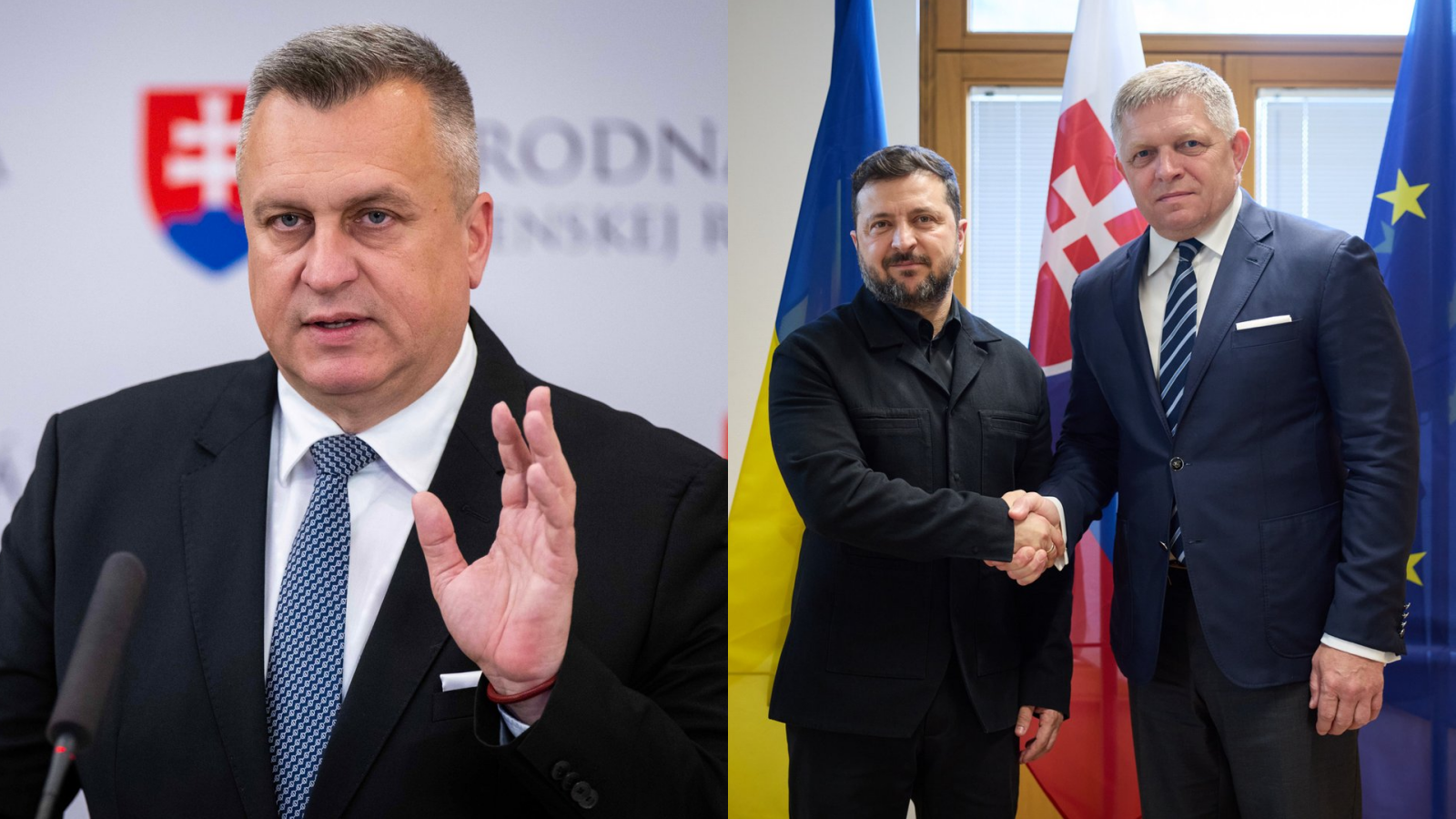 Predseda SNS Andrej Danko, ukrajinský prezident Volodymyr Zelenskyj a premiér Robert Fico.