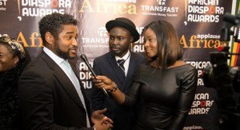 Mr. Jay Vix, left being interviewed at the Africa Diaspora Awards Ceremony, one of several activities Transfast has committed itself to to increase its brand visibility among Nigerians across both sides of the Atlantic