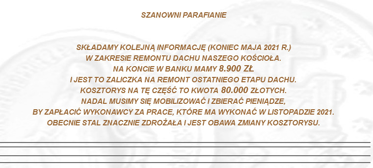 Składka na dach w parafii św Bartłomieja Apostoła w Ciągowicach