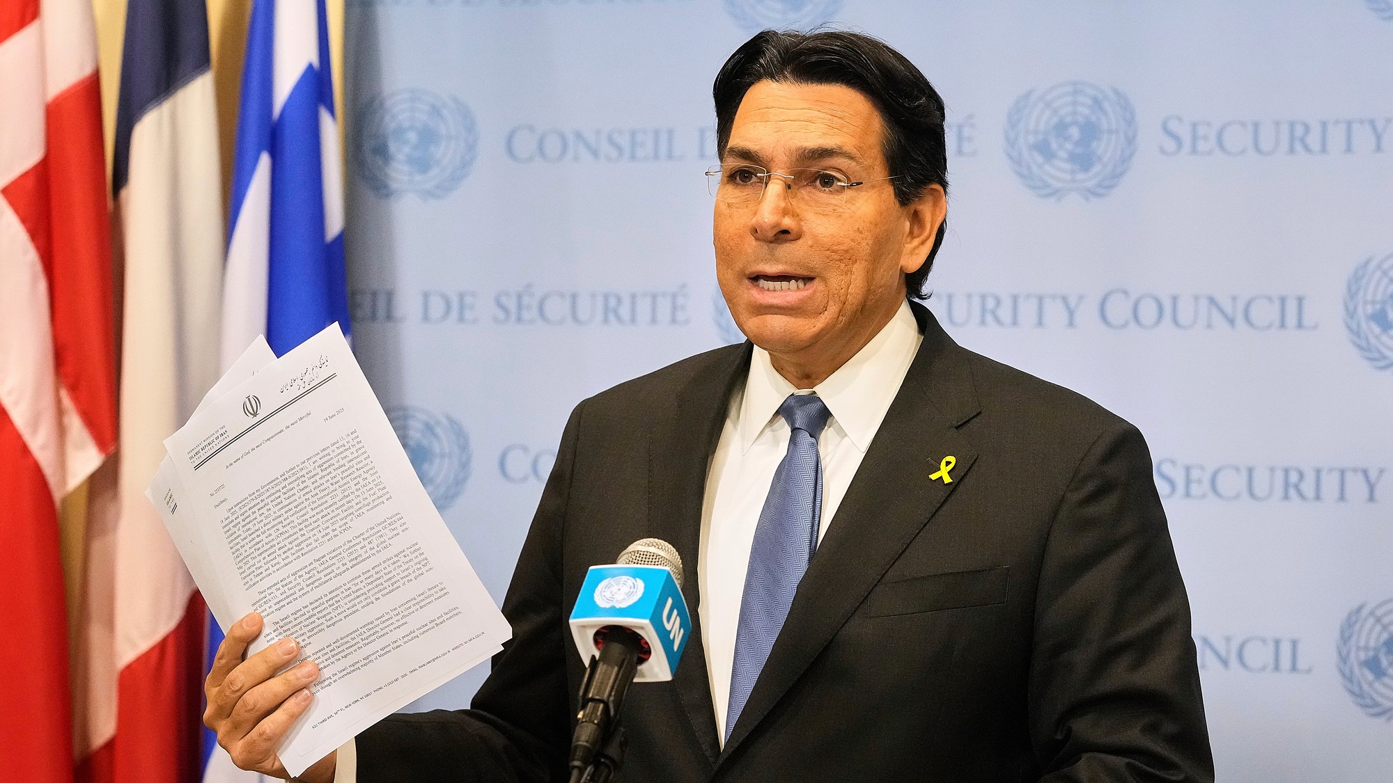 Izraelský veľvyslanec Danny Danon pred BR OSN 20. júna 2025.