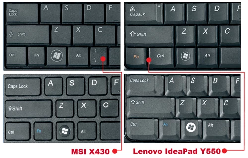 Do każdej klawiatury trzeba się długo przyzwyczajać, bo producenci często stosują nietypowe rozwiązania. Oprócz kształtu i wielkości klawiatury w laptopach różnią się też układem klawiszy. Na przykład w notebooku MSI obok spacji bezsensownie umieszczono klawisz ( \ ) , a w Lenovo klawisz funkcyjny i CTRL zostały zamienione miejscami