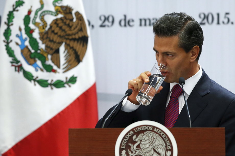 Mexico's President Enrique Pena Nieto during a speech at an investment announcement from brewer Grupo Modelo, at Los Pinos Presidential house in Mexico City, May 29, 2015
