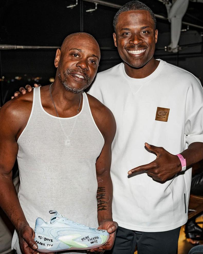 Dave Chappelle with NBA shooting coach Chris Matthews after his comedy show in Nairobi on May 29, 2024. Photo Credit: Candytman