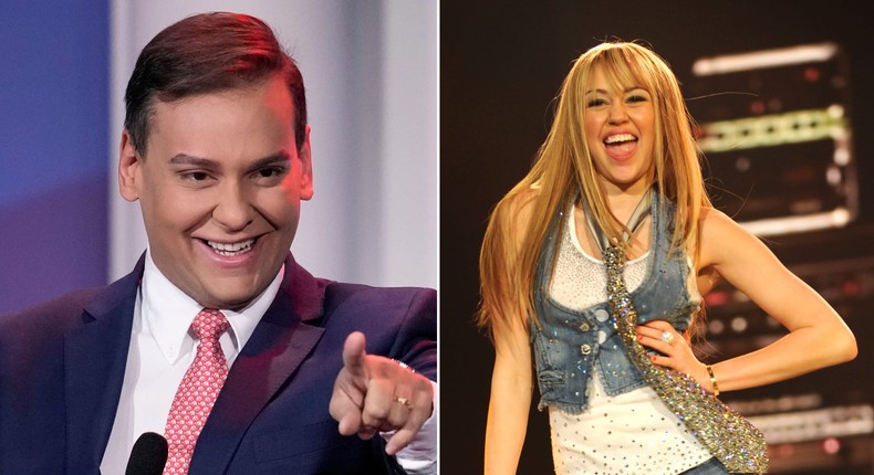 GOP Rep. George Santos; Miley Cyrus as Hannah MontanaJohn Locher, File/Associated Press; Kevin Mazur/WireImage/Getty Images