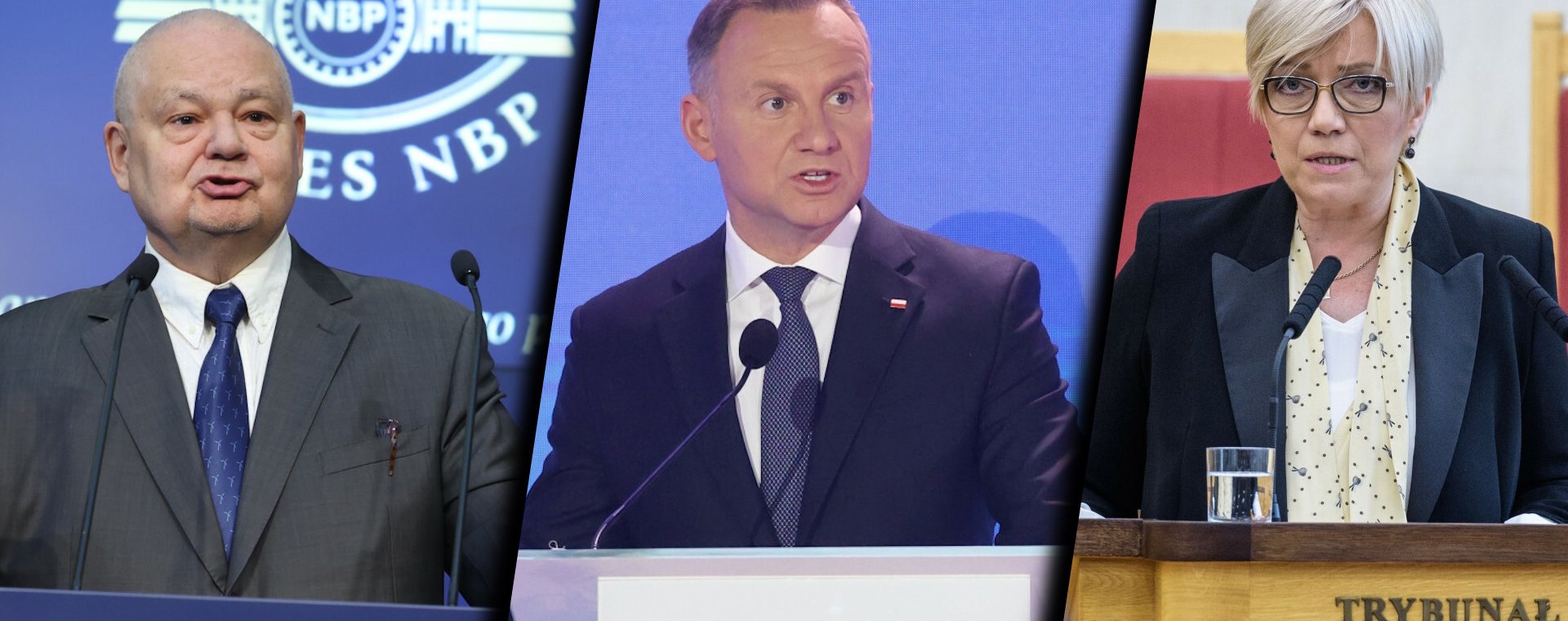 Prezes NBP Adam Glapiński, prezydent Andrzej Duda, prezes Trybunału Konstytucyjnego Julia Przyłębska