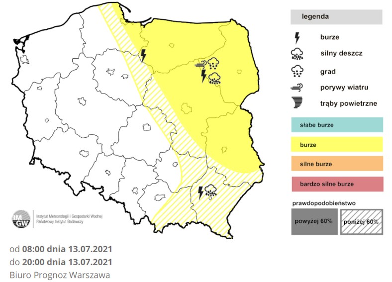 Prognoza burz na wtorek (IMGW)