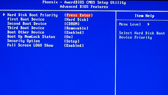 Zakładka Advanced BIOS Features