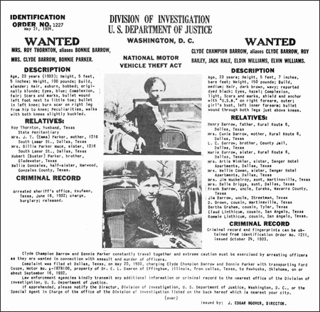 List gończy za Bonnie i Clyde'em (źródło: www.fbi.gov)