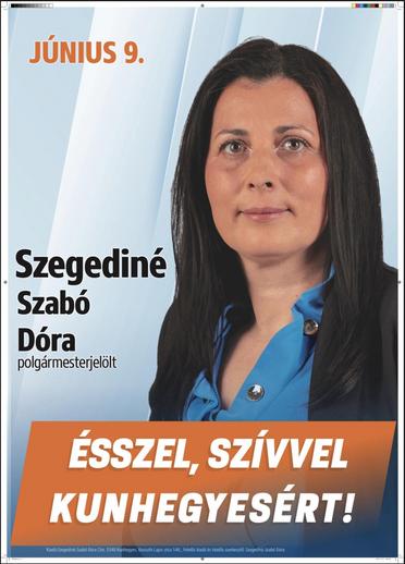 Szegediné Szabó Dóra kampányplakátja még nyomdai segédvonalas formában került ki a politikus jelölti oldalára / Fotó: Facebook
