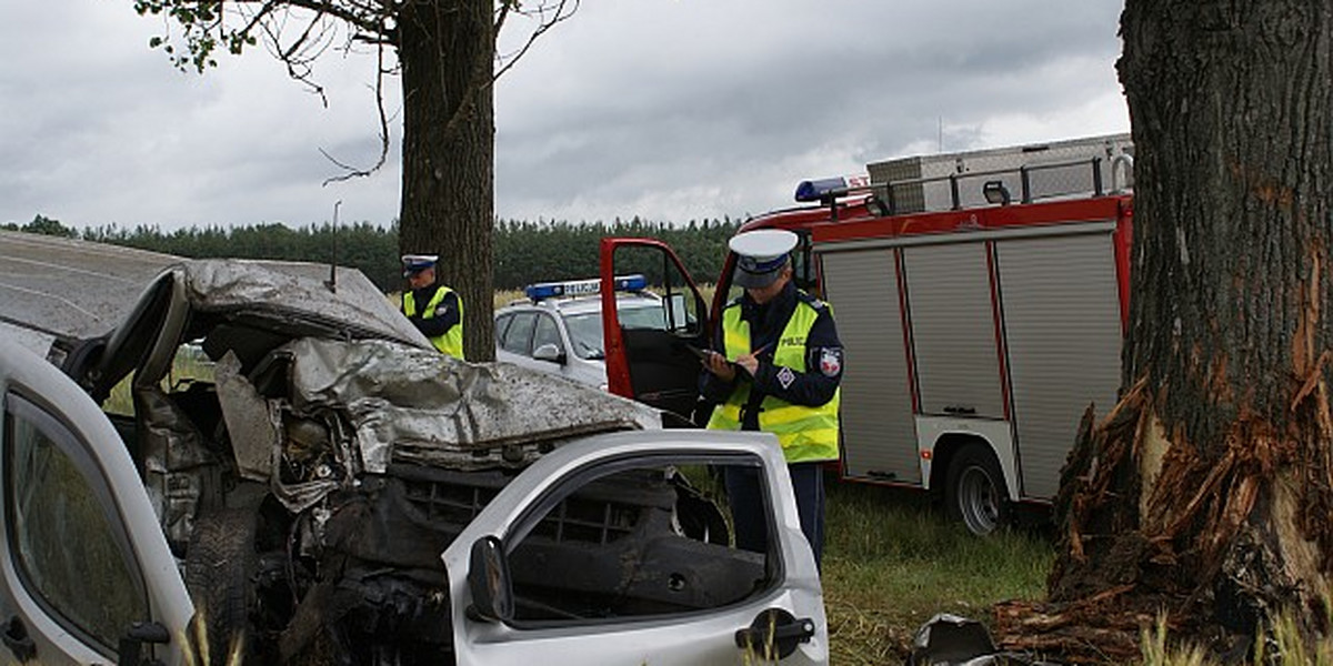 Samochód wylądował na drzewie.