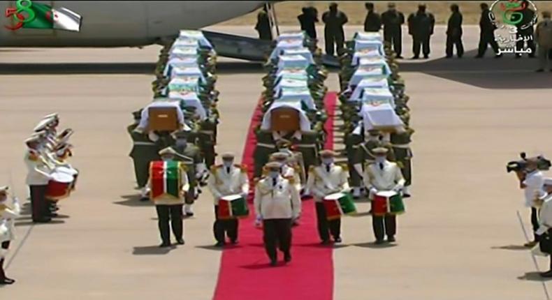 Algeria receives with full honours the skulls of 24 resistance fighters decapitated during French colonial rule that were held in storage in a Paris museum