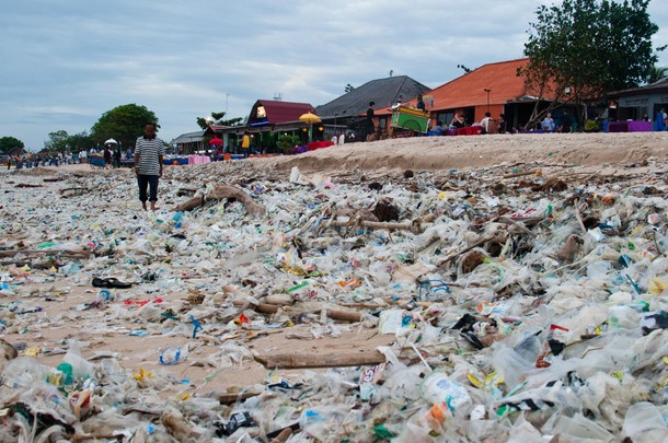 Trash Covered Beach In Bali