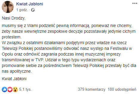 Oświadczenie zespołu Kwiat Jabłoni