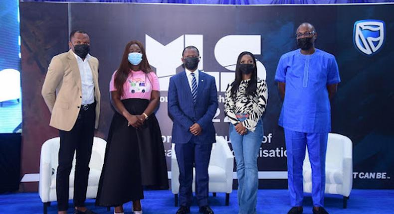 L-R: Femi Omogbenigun, Chief Executive, 3Line; Damilola Olokesusi, Co-Founder and CEO, Shuttlers; Wole Adeniyi, Chief Executive, Stanbic IBTC Bank PLC; Tomie Balogun, Founder and CEO, Twelve and Chude Jideonwo, Founder, Joy Inc during Stanbic IBTC Youth Leadership Series event which took place in Lagos, recently.