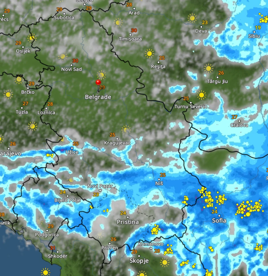 Radarski snimci nevremena tačno u 17h
