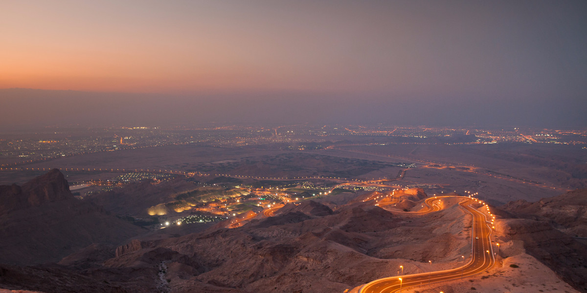 The Jebel Hafeet Mountain Road in Abu Dhabi winds up to Jebel Hafeet Mountain.