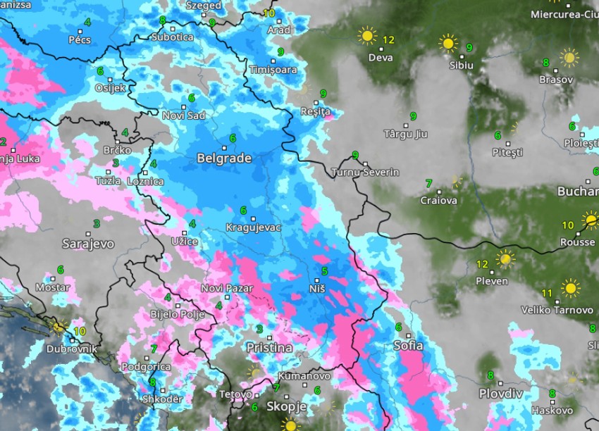 Kretanje padavina u petak u 8 časova 