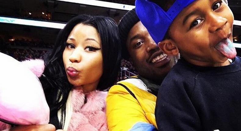 Nicki Minaj, Meek Mill and Murad Williams at a basketball game