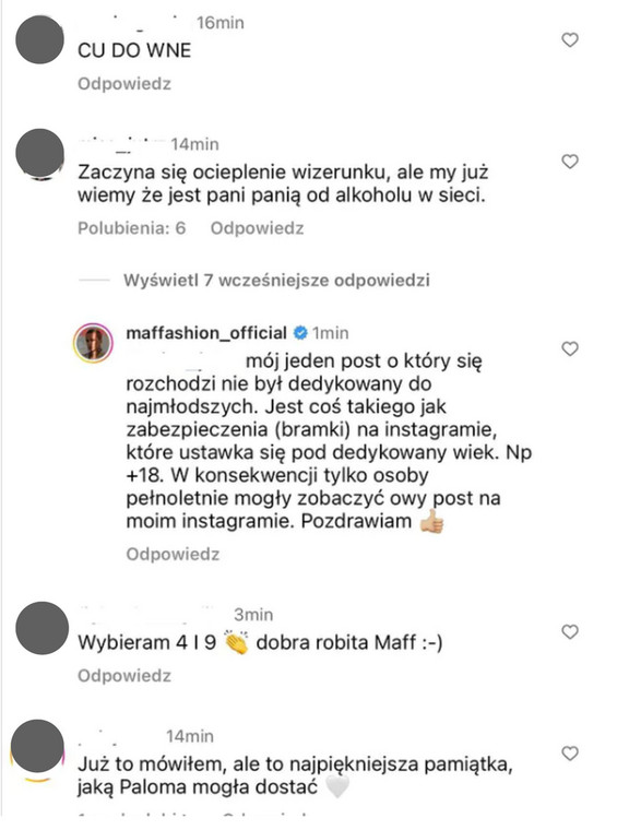 Maffashion odpowiada na negatywny komentarz