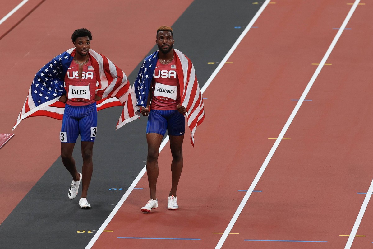 Noah Lyles i Kenneth Bednarek po finale biegu na 200 mężczyzn