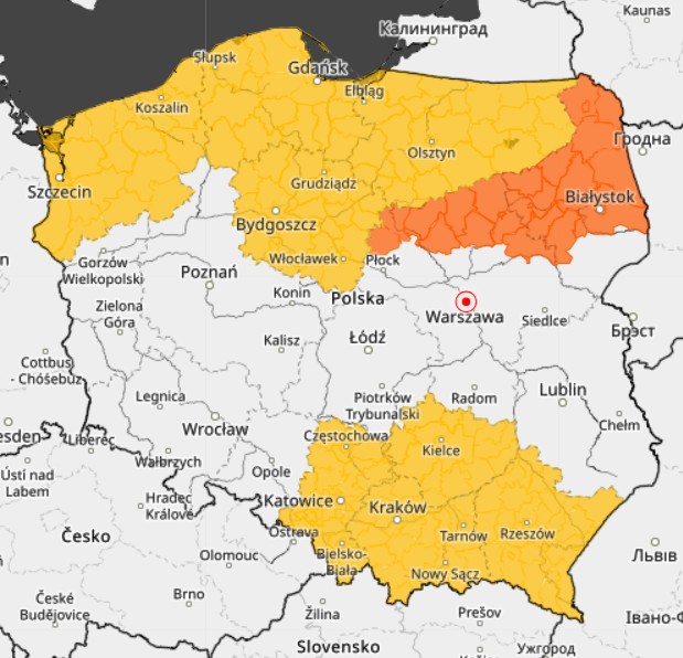 Prognoza ostrzeżeń IMGW na sobotę i noc z soboty na niedzielę. Na południu marznący deszcz, a na północy oblodzenie, wiatr i zawieje śnieżne