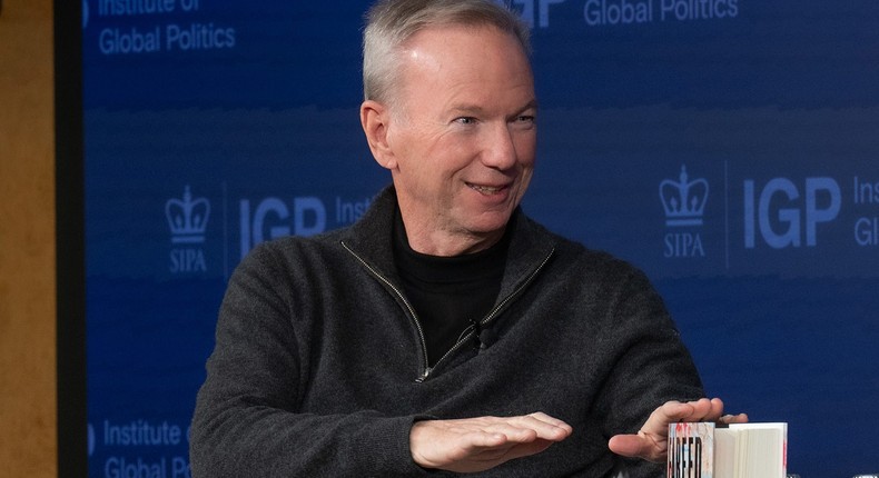 Former Google CEO Eric Schmidt said we should let AI figure out how to decrease carbon emissions.Shahar Azran/Getty Images