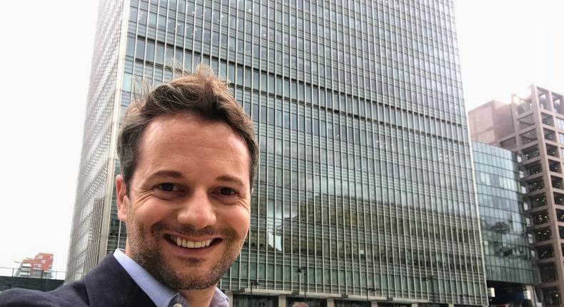 Adam Taylor outside the former Lehman Brothers office building in London.Adam Taylor