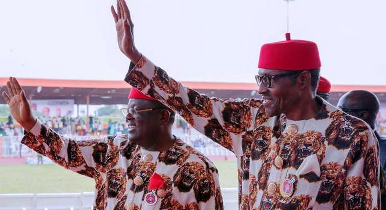 Governor David Umahi and President Muhammadu Buhari during the latter's visit to Ebonyi state.