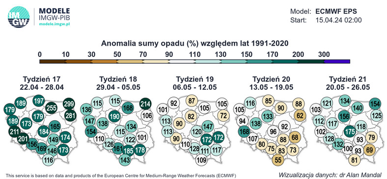 Mokra pogoda może utrzymać się również pod koniec kwietnia oraz na początku maja