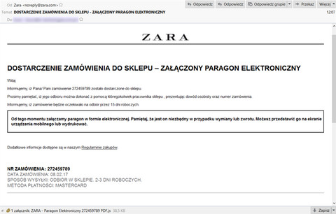Uwaga na nowy spam, który podszywa się pod sklep Zara.com