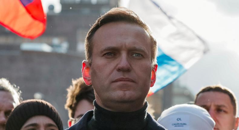 The Russian opposition politician Alexei Navalny at in a rally in Moscow.
