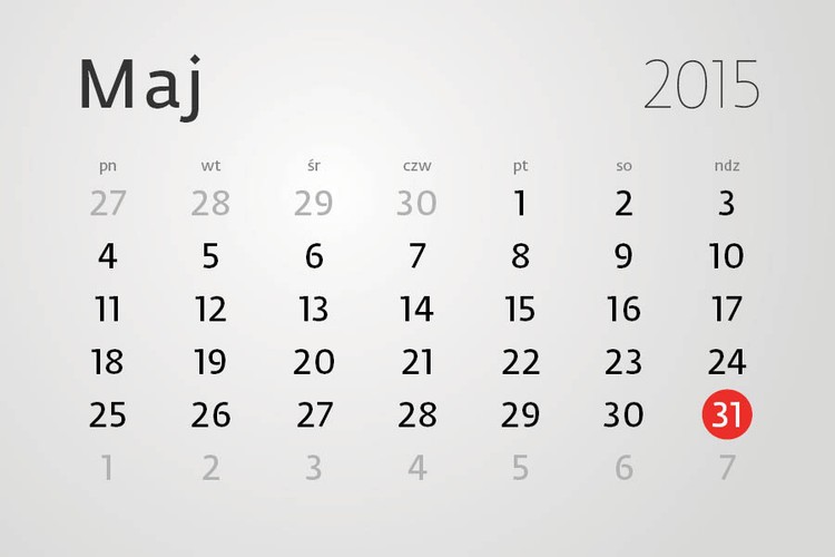 <strong>31 maja</strong><br><br>– termin wpłaty na rachunek bankowy ZFŚS kwoty stanowiącej równowartość 75 proc. naliczonych odpisów na ten fundusz