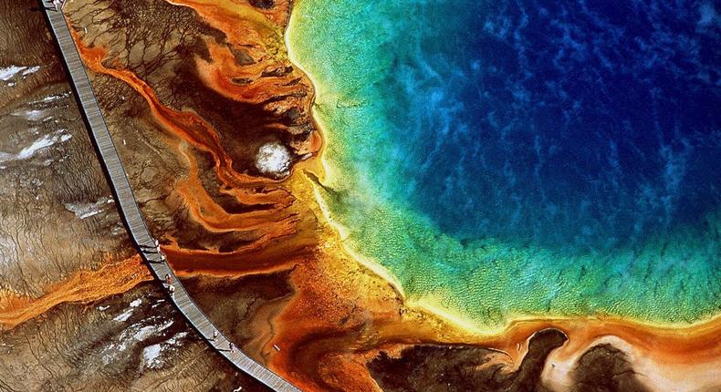 The colors in Yellowstone's Grand Prismatic Spring occur naturally.Yann Arthus-Bertrand/AP
