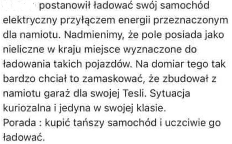 Ładowanie Tesli na kempingu