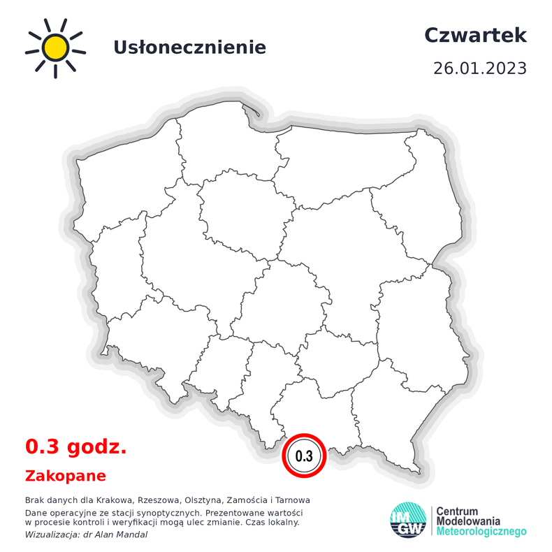 Usłonecznienie w Polsce w czwartek