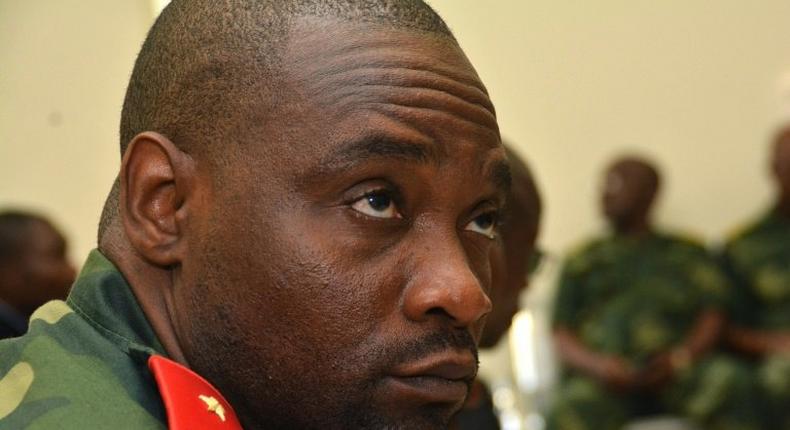 General Germain Katanga sits pictured in the military court in the DR Congo capital Kinshasa on February 3, 2016